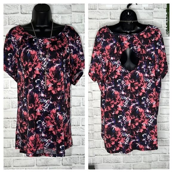 Floral Peep Hole Lightweight Top Blouse Shirt Size 2X - Picture 1 of 5